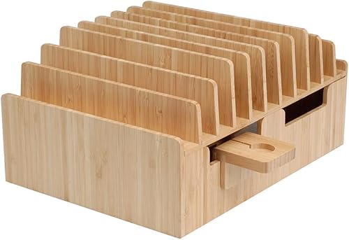 MobileVision Estación de carga de bambú de 10 puertos y adaptador compatible para Apple Watch Combo para uso con relojes, smartphones y tabletas