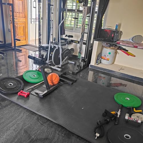 Image of ProGrip by Dhara EVA Rubber Gym Mat 8x5 Feet | 30mm Thick Heavy Duty Exercise Flooring for Treadmill, Dumbbell & Weightlifting Area | Anti-Slip, Shock Absorbing, Noise Reduction | Black