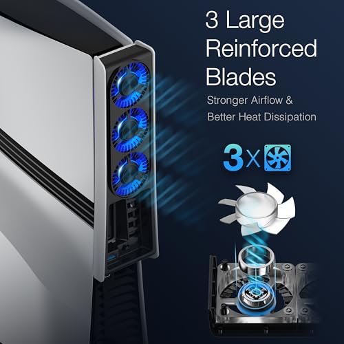 Image of MEQI PS5 Pro Cooling Fan, PS5 Pro Accessories Upgraded Quiet Cooler Fan with Adjustable Speed and Auto On /Off, Efficient Cooling Station with LED Light & USB Hubs for Playstation 5 Pro Disc & Digital Edition