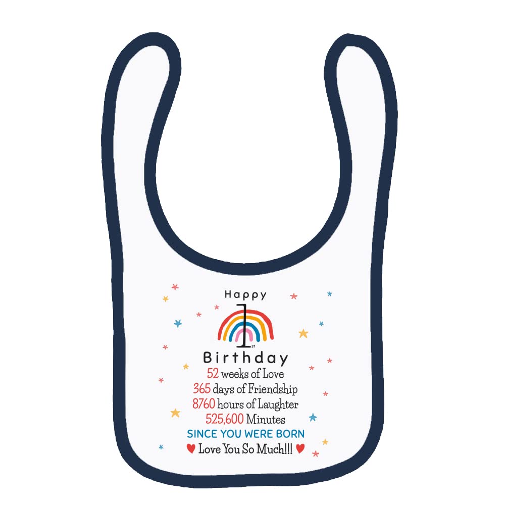 Getagift Happy 1st birthday Baby Toddler Bib Fastening style Unisex style. (White Navy) โ image 1