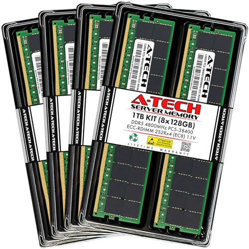 Image of A-Tech 1TB Kit (8x128GB) DDR5 4800MHz PC5-38400 ECC RDIMM 4Rx4 2S2Rx4 (EC8 10x4) Quad Rank 1.1V ECC Registered DIMM 288-Pin Server RAM Memory Upgrade Modules (A-Tech Enterprise Series)