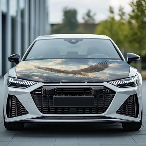 Image of Car Hood Cover Protector,Polyester Easy Installation Car Hood Wrap Blanket,Automotive Exterior Accessories for Most Sedan Small SUV Truck Black Eagle Print Design