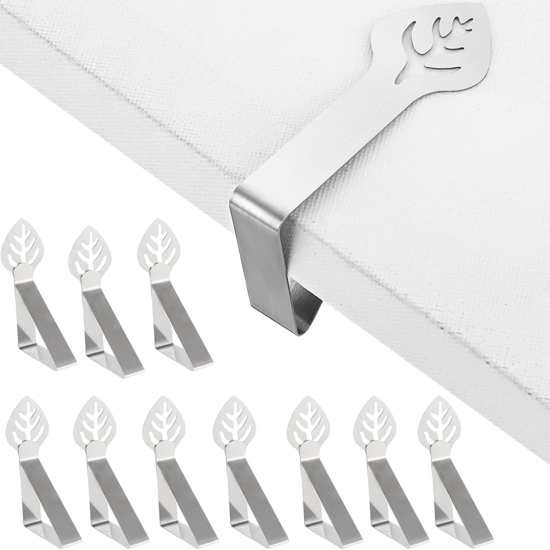 Set di 10 Fermatovaglia in Acciaio Inossidabile,Gadget Molla Fermatovaglia, Design a Foglia, Perfetti per Picnic, Feste e Cene