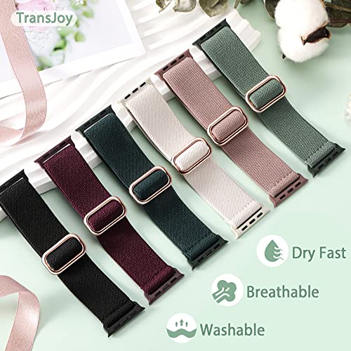 Transjoy 6 Pack Nylon Stretchy Compatible For Apple Watch Band 38Mm 40Mm 41Mm 42Mm 44Mm 45Mm Women Men, Cloth Elastic Wristbands Solo Loop Band For Iwatch Series 8 Se 7 6 3 4 5(Black,41Mm) #TOP1