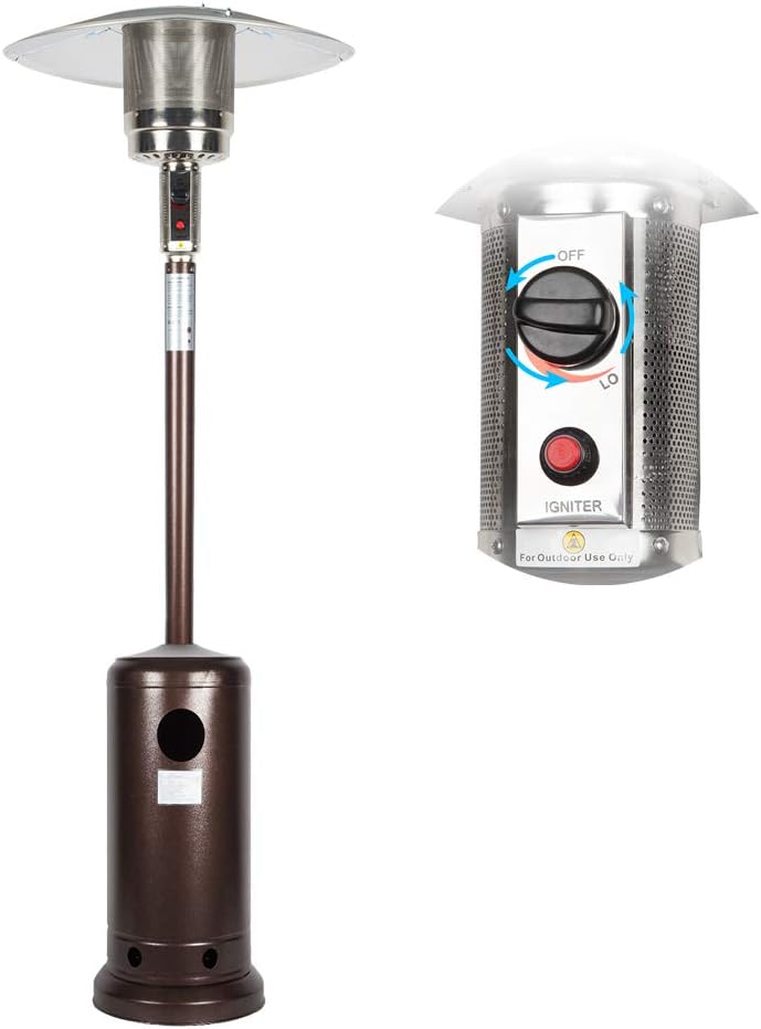 Outdoor Mushroom Heater Patio Propane 48,000 BTU for Outdoor Heating Deck Heater with Umbrella Dome and Wheeled Floor-standing Rust Free for Patio Porch and Backyards