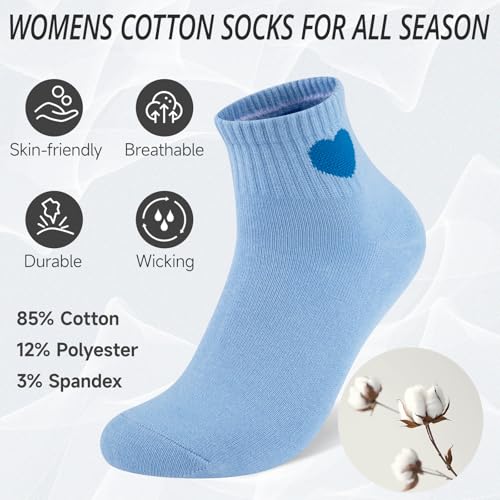 eallco Womens Cute Ankle Socks Cotton Crew Quarter Above Ankle High Socks Heart Design 5 Pairs2