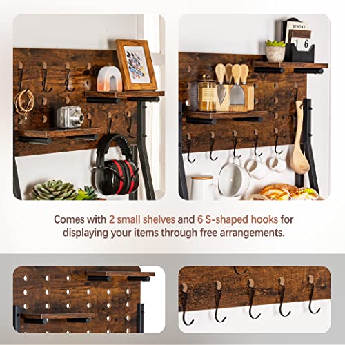 Lavievert 5-Tier Bookshelf With Pegboard Floating Shelves, Industrial Vintage Bookcase, Freestanding Display Storage Rack Shelf With 6 Removable Metal Hooks For Home Office - Rustic Brown #TOP3