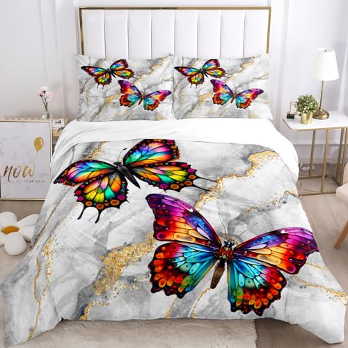 VTRXEG Funda nórdica Mármol, juego de cama colorido fantasía mariposa, funda nórdica...