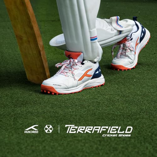 Image of Hundred TerraField Cricket Shoes | TerraSpike Rubber Studs | Embedded Support Plate for Stability | Lightweight & Durable | Ideal for Turf, Ground & Hard Surfaces | for Men