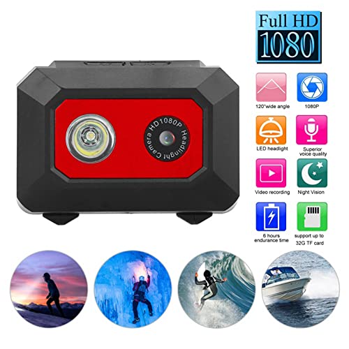 Super HD 1080P DV-Sportkamera, Am Kopf Montierter Action-Video-Camcorder mit DVR-Recorder-Kopfkamera für Fotografische Outdoor-Aufnahmen zu Hause und auf Reisen (Schwarz Rot)
