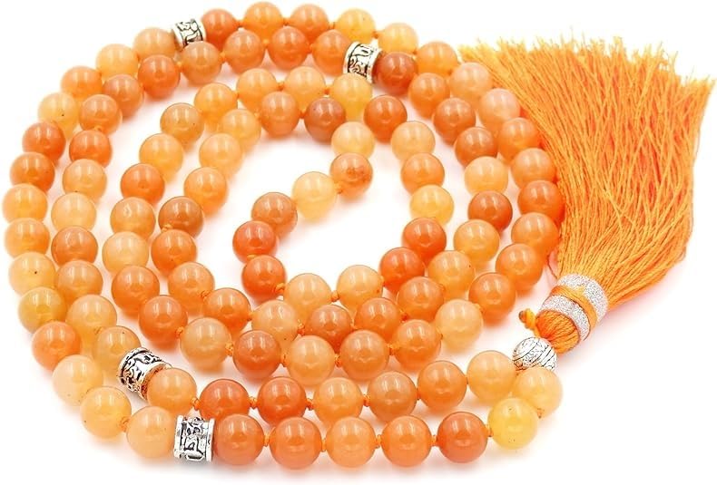 Collier aventurine orange mala de 81cm pour méditation et yoga