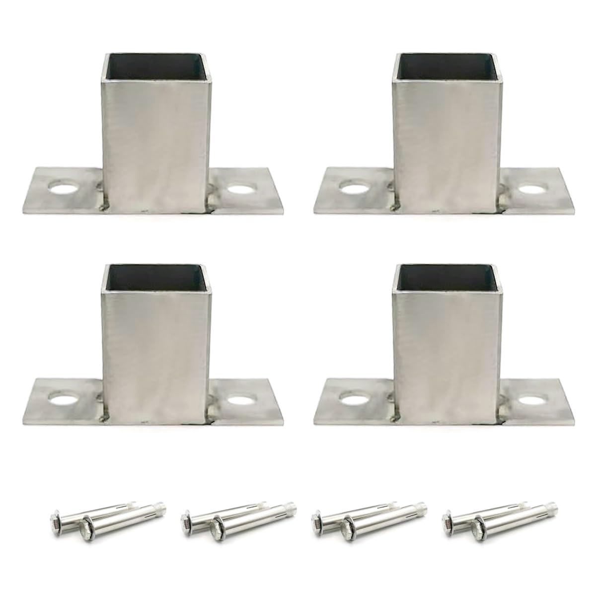 Generico Staffe di Base per Pali in Acciaio Inox zincato - Confezione da 4 per ringhiere di terrazze in Legno e Pali di recinzioni Metalliche, Ancoraggio a Tubo Quadrato (Diametro 2,4", Altezza 3,66"