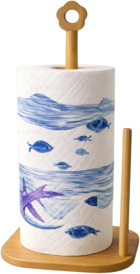 Porta Papel Toalha de Bambu, Organizador de Cozinha, Cozinha Decorada (31,5x16x16cm, Sem Bolinha de Peso)