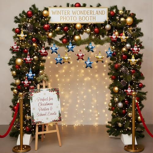 Image of Crackles Santa Face Star Hanging Ornaments (Set of 4) | Multicolor Christmas Tree Decorations | Festive Xmas Hanging Decor for Home, Office & Party, Party Favors
