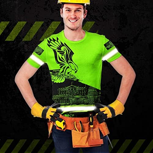 Matedecor High Visibility Shirt for Men Reflective Safety Shirts Eagle Fly USA Flag Custom Name Workwear, Runners, Walkers, Patriotic - 2