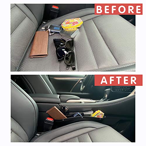JUSTTOP-2-Pack-Car-Seat-Crevice-Storage-Box-PU-Full-Leather-Car-Seat-Crevice-Universal-Organizer-Storage-Box-to-Hold-Keys-Coins-Phone-Cards-Pens-etc-Black