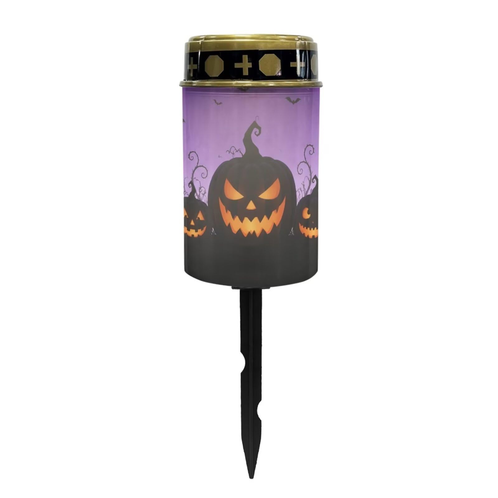 Poceacles Outdoor Solar Powered Cemetery Lights Grave Outdoor Stake Lights Garden Solar Lantern Flameless Candles Halloween Garden Decoration, Pumpkin Bat Print Violet