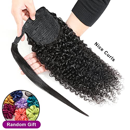Alisfeel Kinky Curly Ponytail For Black Women 10A Unprocessed Human Hair Wrap Around Ponytail Extensions Remy Brazilian Curly Clip In Pony Tail Hairpiece With Magic Paste 110G thumb #2