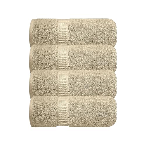 Image of Sulfar 100% Combed Cotton, Quick Drying Highly Absorbent, Luxury Hand Towel Set (Pack of 4, 40 X 70 cm) Beige