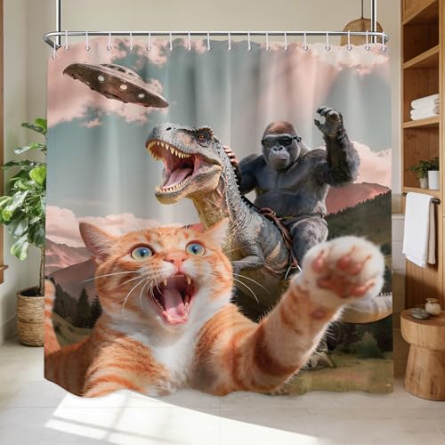 Image of Extra Long Shower Curtain Funny Cat Clawfoot Tub, 108 x 72 in