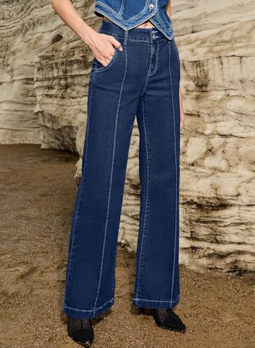 Sidefeel Womens Wide Leg Jeans Casual Baggy High Waisted Stretch Denim Pants4