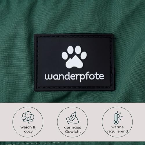 Wanderpfote Hundemantel Beidseitig Tragbar, Puffer-Design – Cozy Sherpa Fell oder Moderne Puffer-Jacke - Wendbare Hundejacke, Hunde Wintermantel (Grün/Beige, 65)