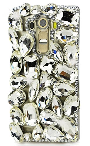 STENES Bling Phone Case Compatible with LG Escape 3 Case, Luxurious Crystal 3D Handmade Sparkle Diamond Rhinestone Clear Cover - Pretty Rhinestones/White
