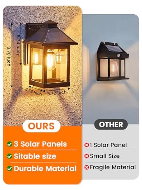 LUHLEE Solar Porch Lights Outdoor,2 Pack Motion Sensor Solar Wall Lights,IP65 Waterproof Wall Sconce Lights Outdoor with 3 Lighting Modes for House, Porch, Front Door, Garage, Shed, Patio
