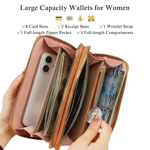 Womens Wallet Wristlet RFID Blocking Large Capacity Zip Around Clutch Purse Quilted Leather Double Zipper Card Holder2