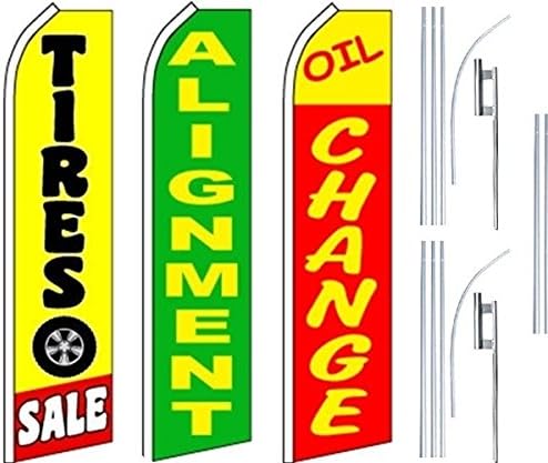 Auto Shop Services Super Flag 3 Pack & Poles-Tires-Alignment-Oil Change