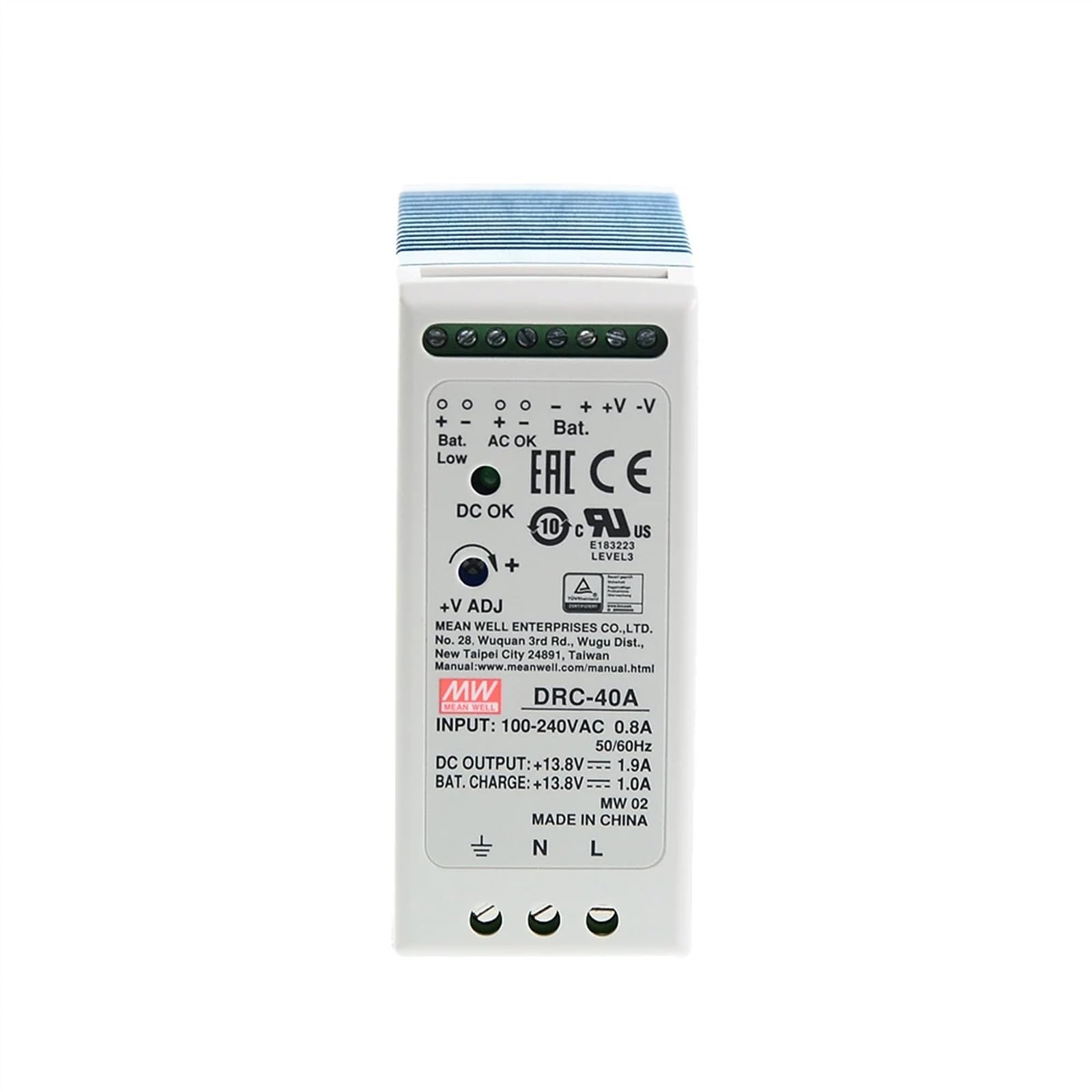 Fuente de alimentación de Seguridad de Carril DIN Serie DRC, Salida única 40/60/100W con función UPS de Cargador de batería(DRC-40B)