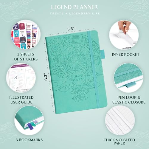 Image of Legend Planner Undated, Weekly & Daily Goal Journal, A5 Aquamarine