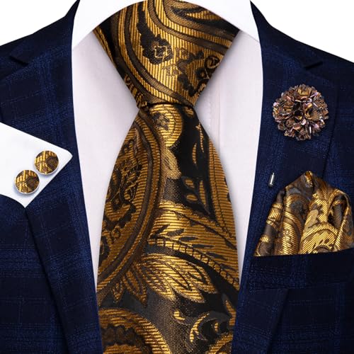 Image of Hi-Tie Zipper Ties for Men Pre-tied Tie Set Lapel Pin Pocket Square and Cufflinks Formal Business Wedding Adjustable Necktie