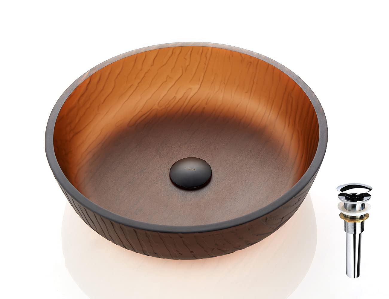 Littel Rock Series - Fregadero de vidrio templado Deco para baño en té mate | Fregaderos de montaje superior sobre encimera de tocador | Fregadero con drenaje desplegable | FW-LA639