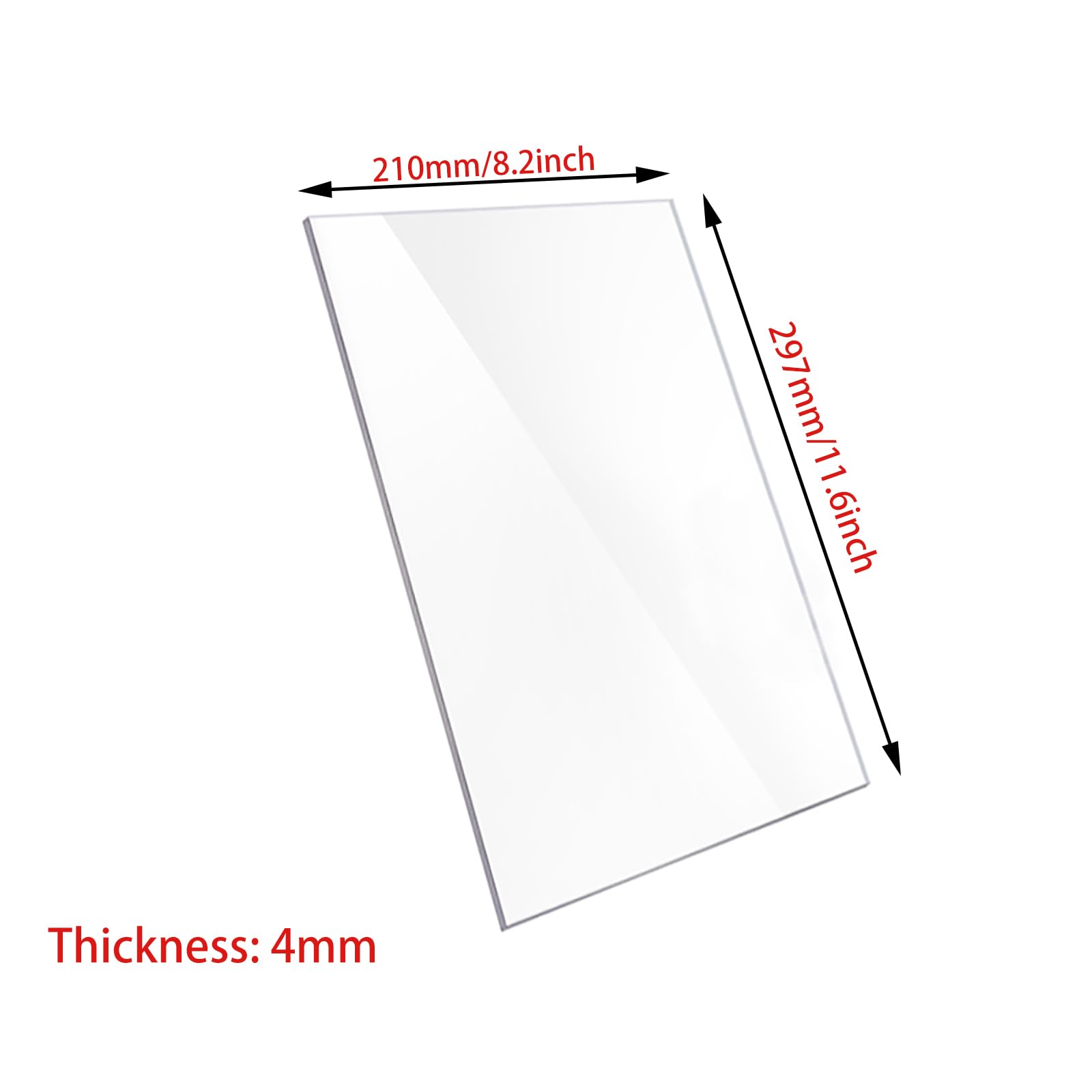 Láminas de acrílico Láminas de acrílico Lámina Transparente 297X210Mm para proyectos de exhibición de letreros Marcos de Fotos Manualidades Pinturas artesanales Grosor 2-5Mm 4Mm