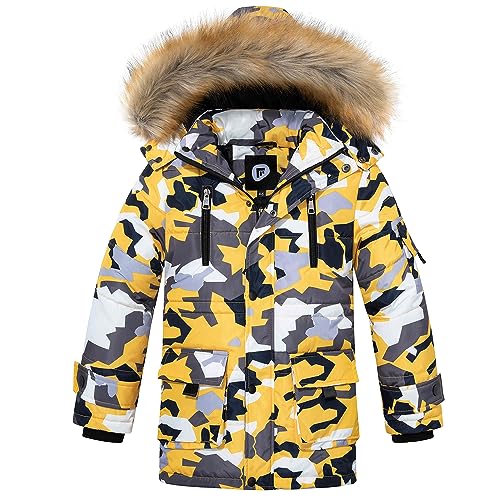 FARVALUE Boy Winter Coat Warm Quilted Puffer Water Resistant Parka Jacket with Detachable Fur Hood for Big Boys
