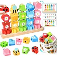 Montessori Wooden Toddler Toys Gifts: Fine Motor Skills Toy for 2 3 4 Year Old Girls Boys - Sorting Stacking Blocks Educational Wooden Beads Sequence Set - Toddlers Games for 2-5 Year Old Girl Toys