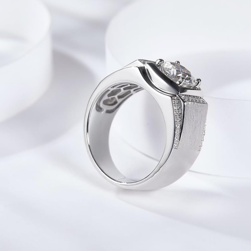 Men's 14K Gold over S925 Sterling Silver Engagement Ring, Featuring 1ct/2ct D-Color VVS1 Round Cut Diamond, Elegant Contemporary Styling for Commemorative Occasions - Image 6