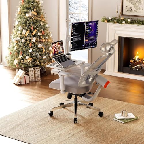 Image of DROGO Ergonomic Office Chair for Work from Home, High Back Computer Chair with Adaptive Lumbar Support, 4D Armrest, Tray, Recline, Adjustable Height & Headrest, Mesh Chair for Office /Home (Grey)