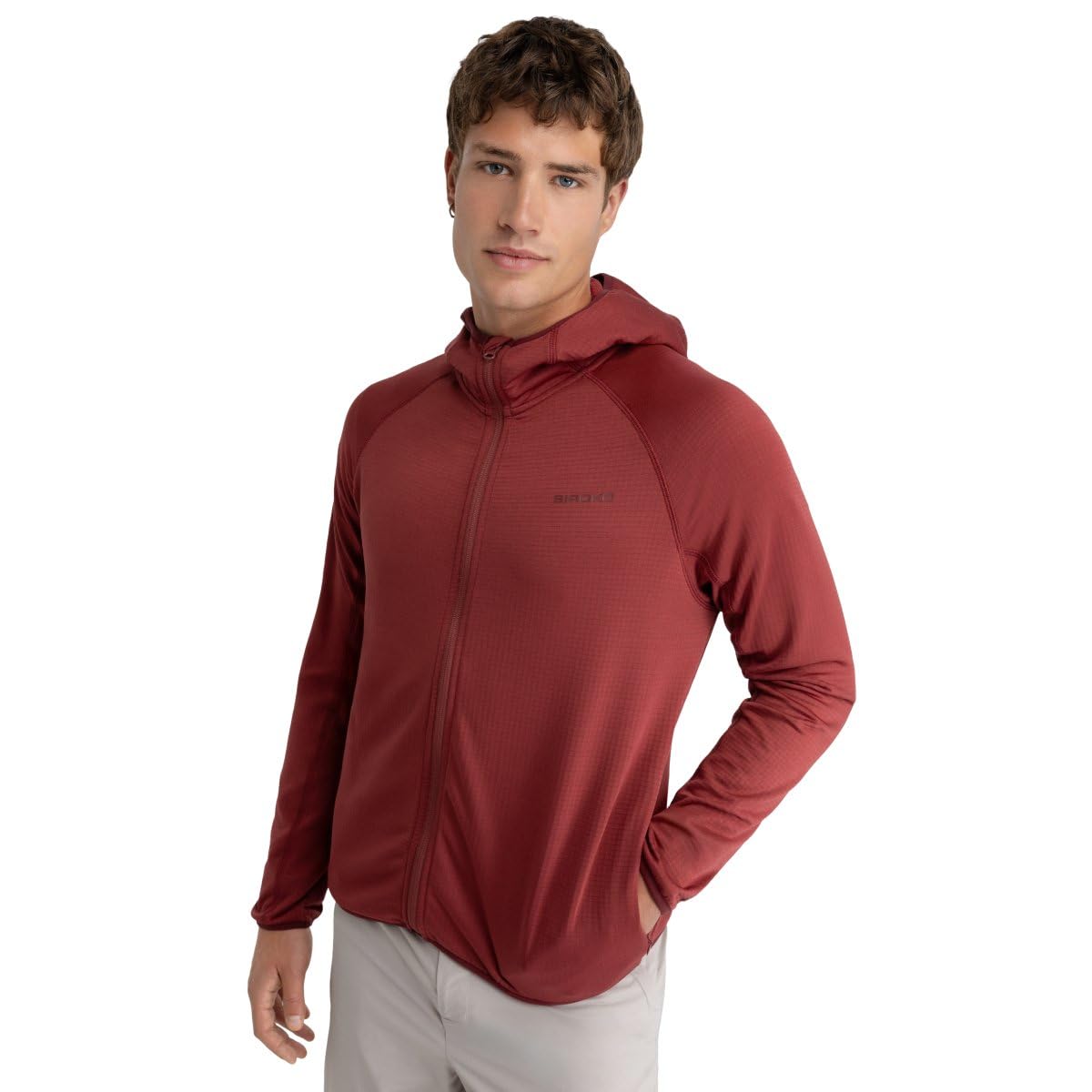 SIROKO - Giacca in Pile da Escursionismo con Cappuccio Stride Maroon