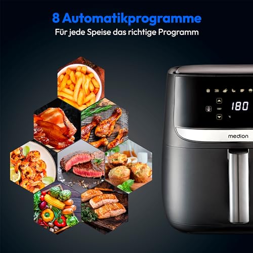 MEDION E50 XL Heißluftfritteuse (5,7 Liter, Airfryer, ca. 1700 Watt, Digitales Bedienfeld...
