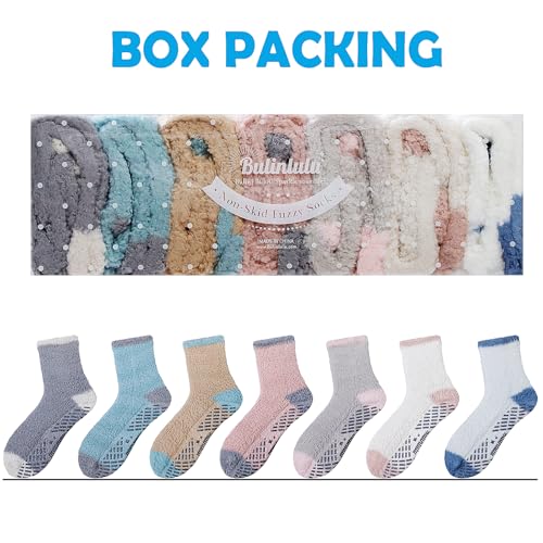 Image of Bulinlulu Fuzzy Socks with Grips Plush Sleep Cozy Winter Soft Hospital Fluffy Socks for Womens Mens Gifts