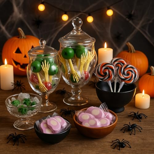 MIJOMA Spooky Candy Mix – 3er Set Halloween Süßigkeiten 3x130g – je 15 Stück mit Spirallutschern, Skelett-Lutschern & Kürbis-Marshmallows – Party-Mix für Süßes oder Saures