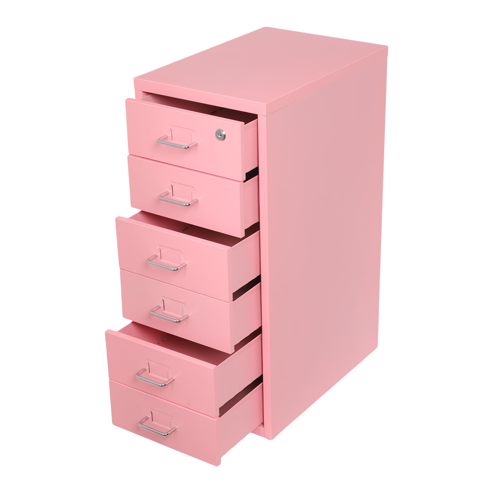 Cassettiera mobile con 6 cassetti, armadietto da ufficio con ruote, in metallo, per ufficio, studio, rosa