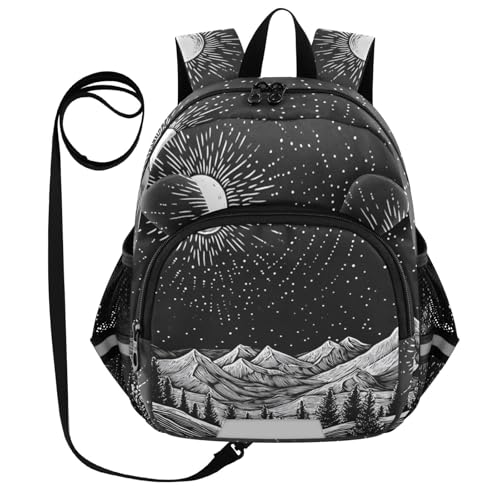 Starry Mountain Black Toddler Harness Backpack for Boys Girls 3-6 Years Kids Backpack with Anti Lost Safety Leash Baby Protection Backpack for Walking Travel Preschool