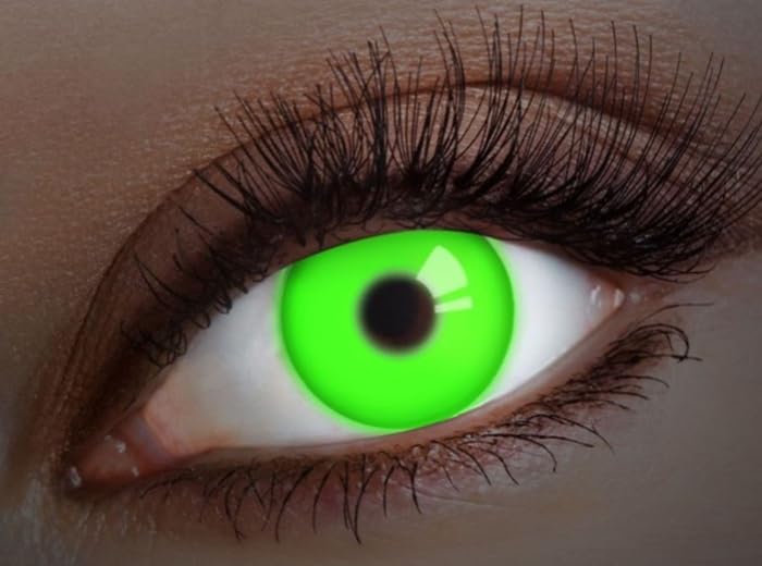 Lot de 6 - Lentilles de Contact UV Fluo Vert 12 Mois - sans Correction - Accessoire de déguisement