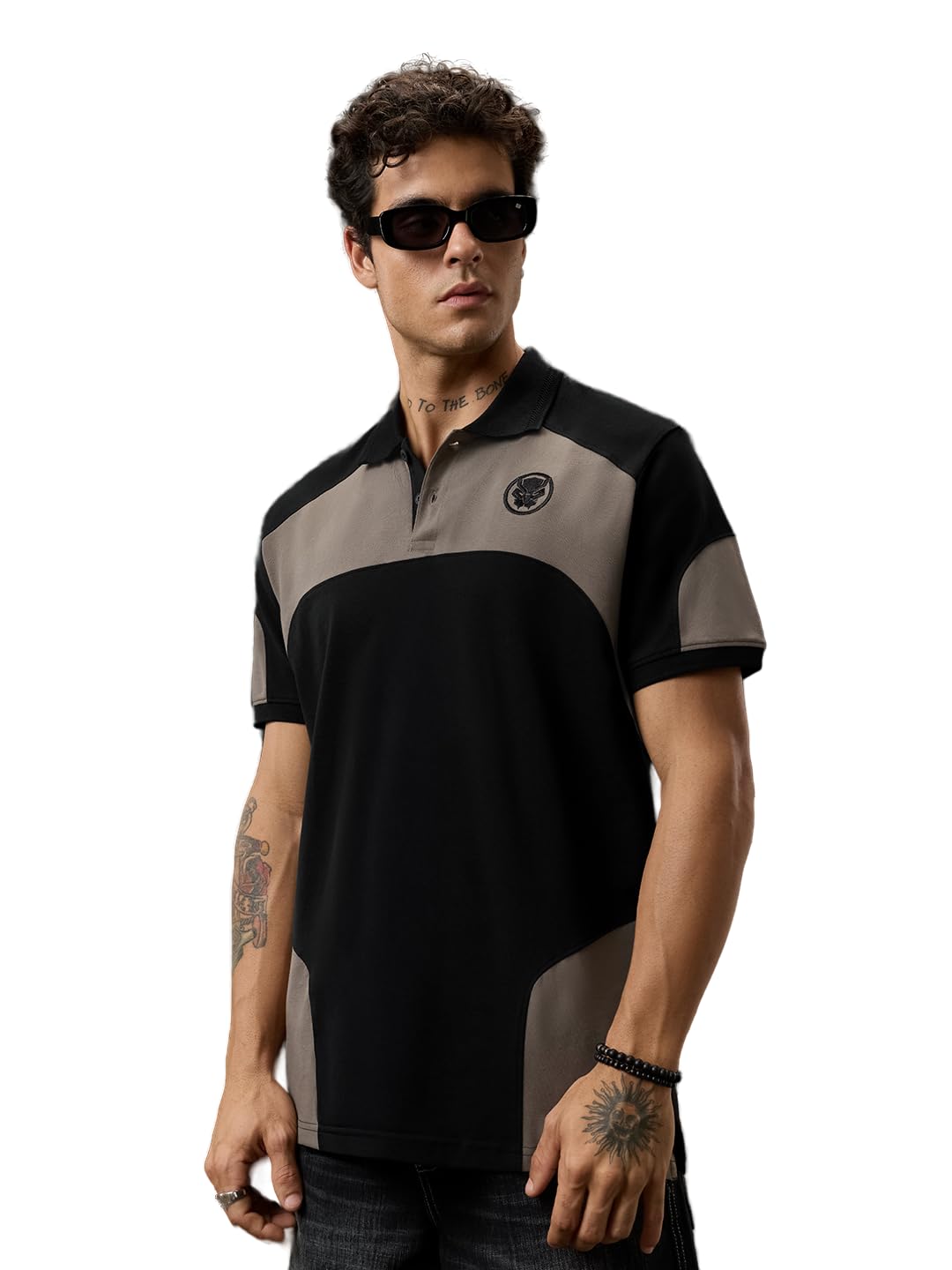 the souled store Black Panthe: The Kingdom Men and Boys Short Sleeve Polo Neck Black Colour Blocked Cotton Elastane Regular Fit Stretchable Breathable Polos-picture-31