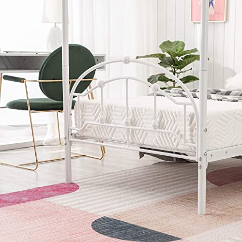 Buy Bonnlo White Canopy Bed Frame Twin Four Poster Bed with Detachable
