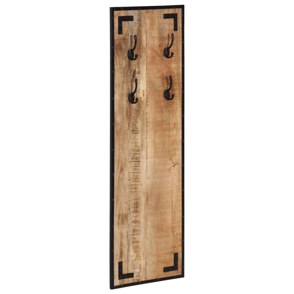 Wieszak ścienny z litego drewna mango 110 x 35 cm, garderoba do przedpokoju z 4 haczykami, styl przemysłowy, wieszak na ubrania do korytarza, sypialni, rustykalny panel garderobiany