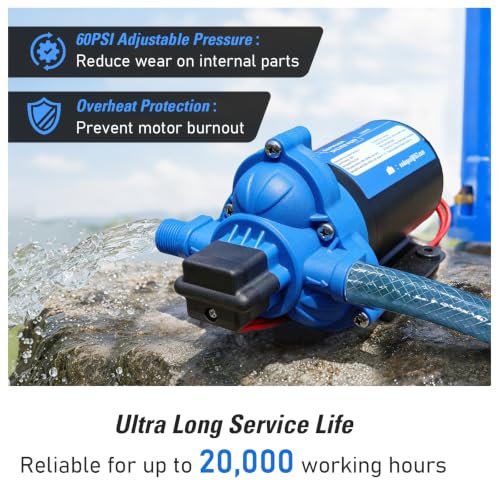 Image of 12V Sprayer Pump, 2.5GPM Chemical Resistant Diaphragm Pump | Corrosion-Resistant,60PSI Adj Pressure, Auto Shut-Off, Thermal Protection. for Agricultural Spraying, soft wash, RVs, boats